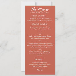 Tarjeta de menú de boda con letra manuscrita elega