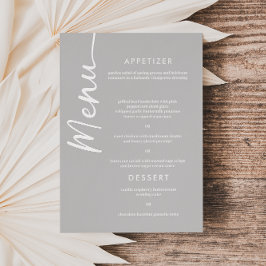 Tarjeta de menú de boda con letra moderna de plata