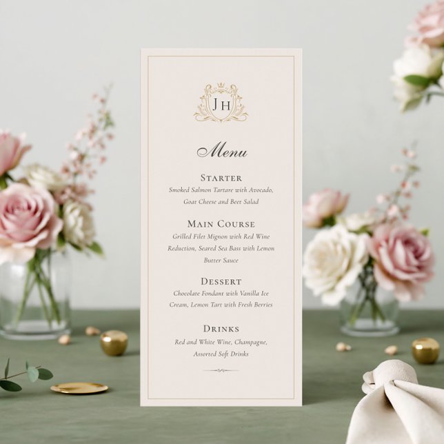 Tarjeta de menú de boda con monograma de Château f (Subido por el creador)