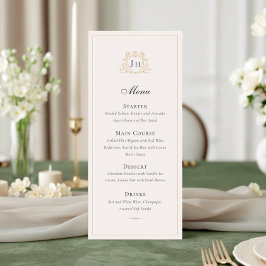Tarjeta de menú de boda con monograma de Château f