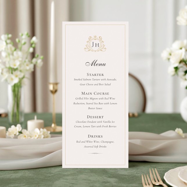 Tarjeta de menú de boda con monograma de Château f (Subido por el creador)