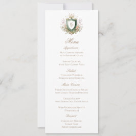 Tarjeta de menú de boda con monograma de cresta fl