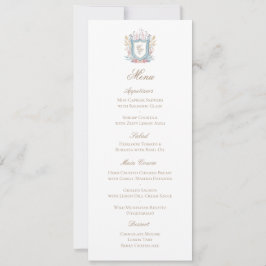 Tarjeta de menú de boda con monograma de cresta fl