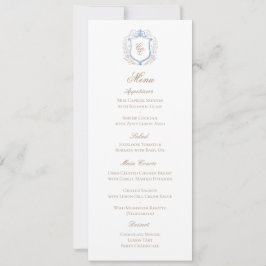 Tarjeta de menú de boda con monograma de cresta fl