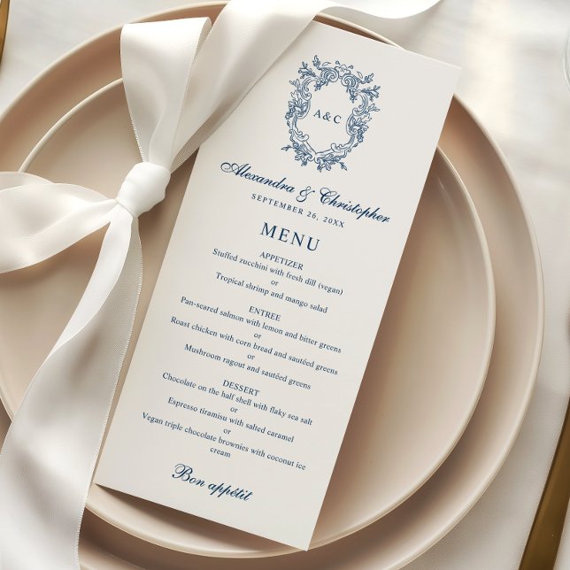 Tarjeta de menú de boda con monograma de estilo Re (Subido por el creador)