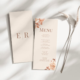 Tarjeta de menú de boda con monograma en beige son