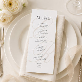 Tarjeta de Menú de Boda con Monograma Minimalista