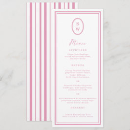 Tarjeta de menú de boda con monograma rosa peonía