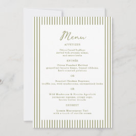 Tarjeta de menú de boda con monograma verde oliva