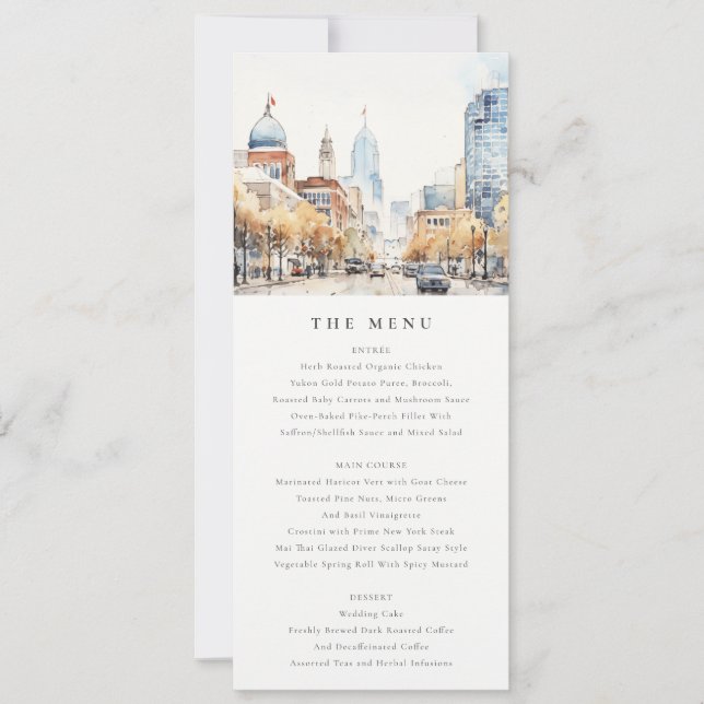 Tarjeta de menú de boda con paisaje de Indianapoli (Anverso)