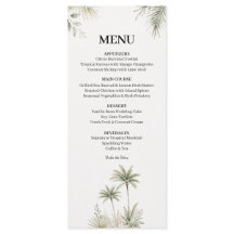 Tarjeta de menú de boda con palma de acuarela
