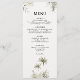 Tarjeta de menú de boda con palma de acuarela