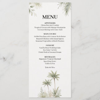 Tarjeta de menú de boda con palma de acuarela