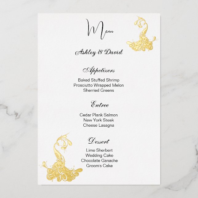 Tarjeta de menú de boda con papel de aluminio de p (Anverso)