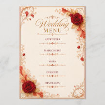Tarjeta de menú de boda con plantilla de rosa roja