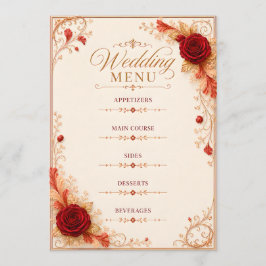Tarjeta de menú de boda con plantilla de rosa roja
