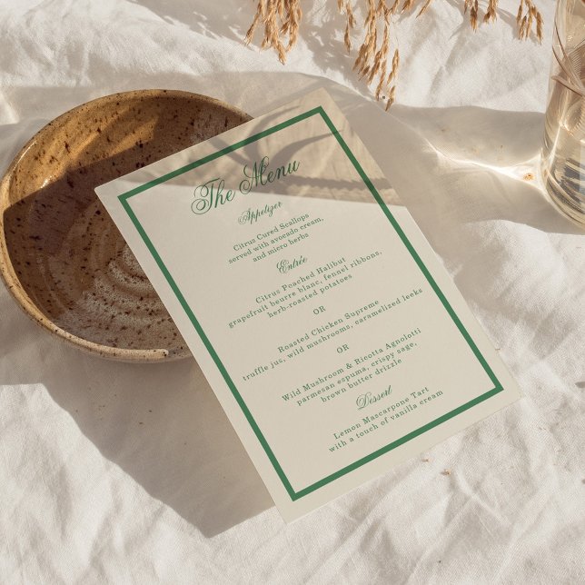 Tarjeta de menú de boda con raya preppy verde del  (Subido por el creador)