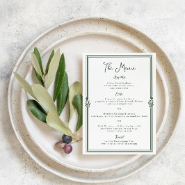 Tarjeta de menú de boda con rayas verde oliva anti