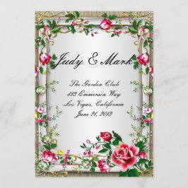 Tarjeta de menú de boda con rosas rojas rústicas e