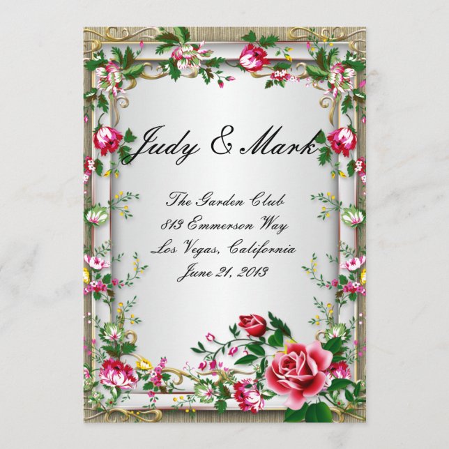 Tarjeta de menú de boda con rosas rojas rústicas e (Anverso)
