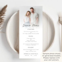 Tarjeta de menú de boda con superposición de foto