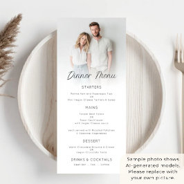 Tarjeta de menú de boda con superposición de foto 