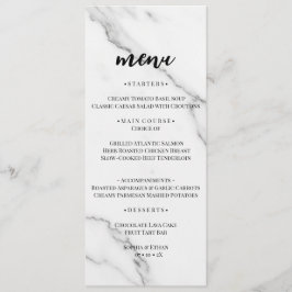 Tarjeta de menú de boda con textura de mármol blan