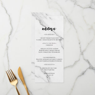 Tarjeta de menú de boda con textura de mármol blan