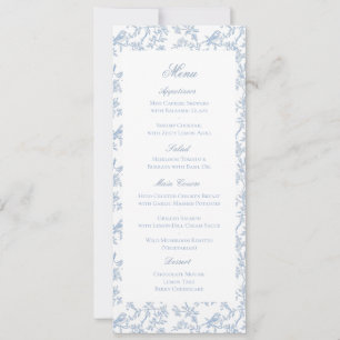 Tarjeta de menú de boda con toile de flores y pája