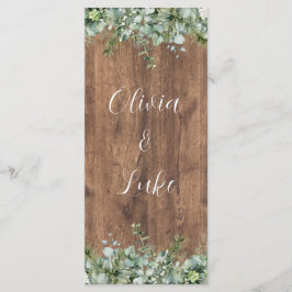 Tarjeta de menú de boda con vegetación de eucalipt