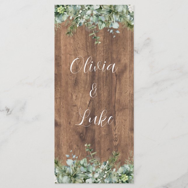 Tarjeta de menú de boda con vegetación de eucalipt (Anverso)