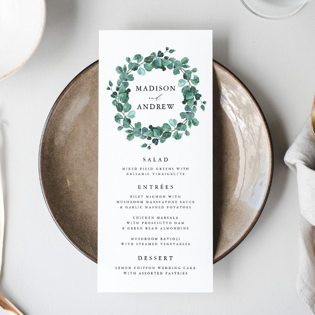 Tarjeta de menú de boda con vegetación de eucalipt (Subido por el creador)