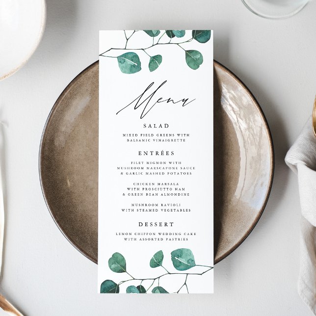 Tarjeta de menú de boda con verde de eucalipto mod (Subido por el creador)