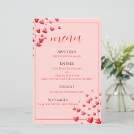 Tarjeta de menú de boda Corazones Rojos