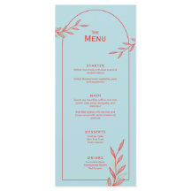 Tarjeta de menú de boda costera azul hielo