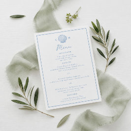 Tarjeta de menú de boda costera con conchas marina