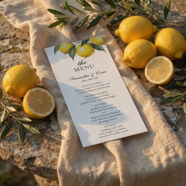 Tarjeta de menú de boda de acuarela de limón | Cít (Subido por el creador)