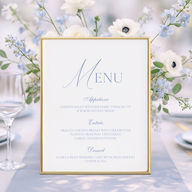 Tarjeta de menú de boda de arte fino azul polvorie (Subido por el creador)