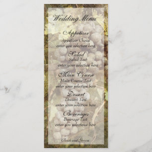 Tarjeta de menú de Boda de bodega de viñedos