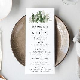 Tarjeta de menú de boda de bosque de pino rústico