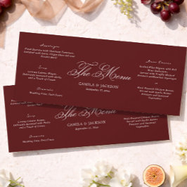 Tarjeta de Menú de Boda de Burdeos de Antiguo Dine