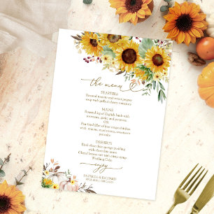 Tarjeta de menú de boda de calabaza girasoles otoñ