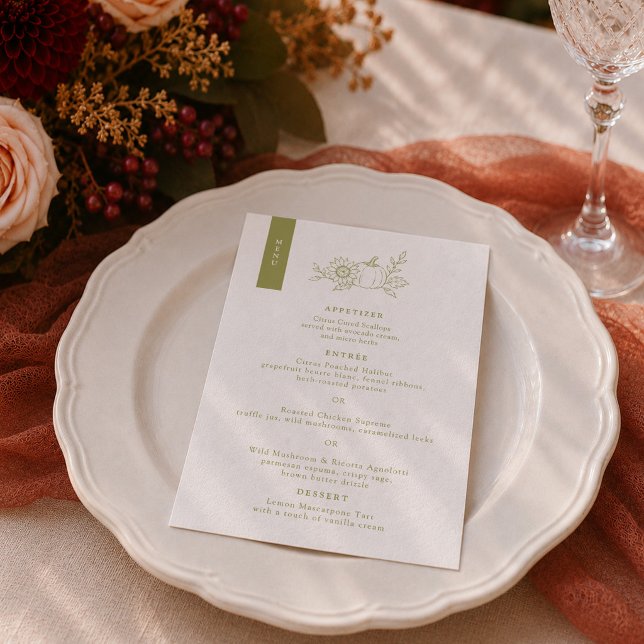 Tarjeta de menú de boda de calabaza verde oliva ot (Subido por el creador)