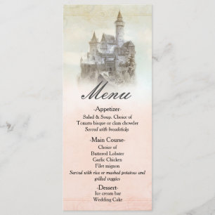 Tarjeta de menú de boda de castillo de cuento de h