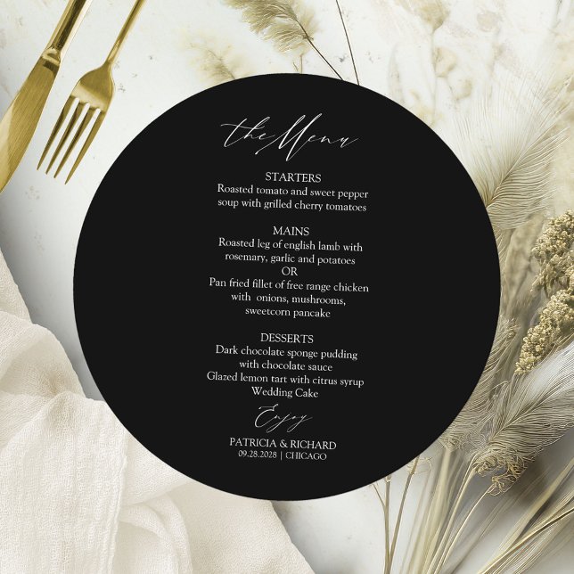 Tarjeta de menú de boda de círculo de caligrafía e (Subido por el creador)
