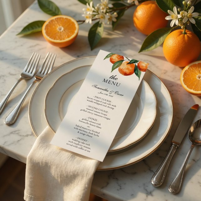 Tarjeta de menú de boda de cítricos | Naranja medi (Subido por el creador)
