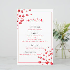 Tarjeta de menú de boda de corazones rosados suave