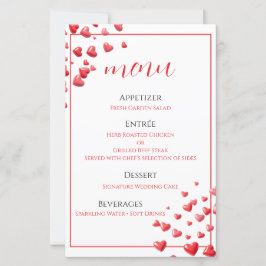 Tarjeta de menú de boda de corazones rosados suave
