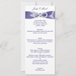 Tarjeta de menú de boda de diamante infinito azul 