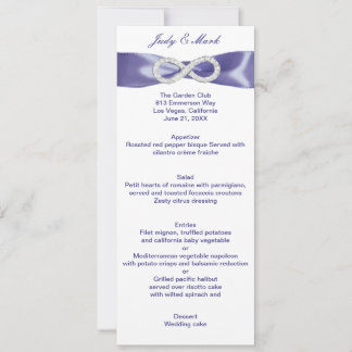 Tarjeta de menú de boda de diamante infinito azul